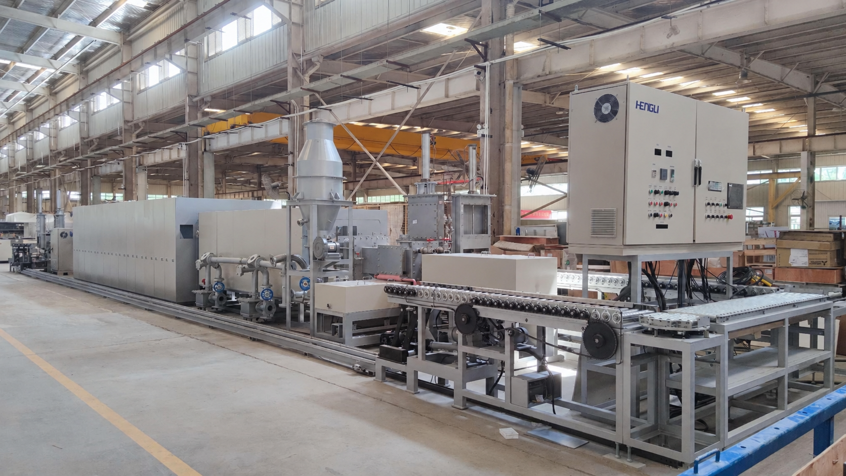 Industrial pusher furnace and indexed load-handling system